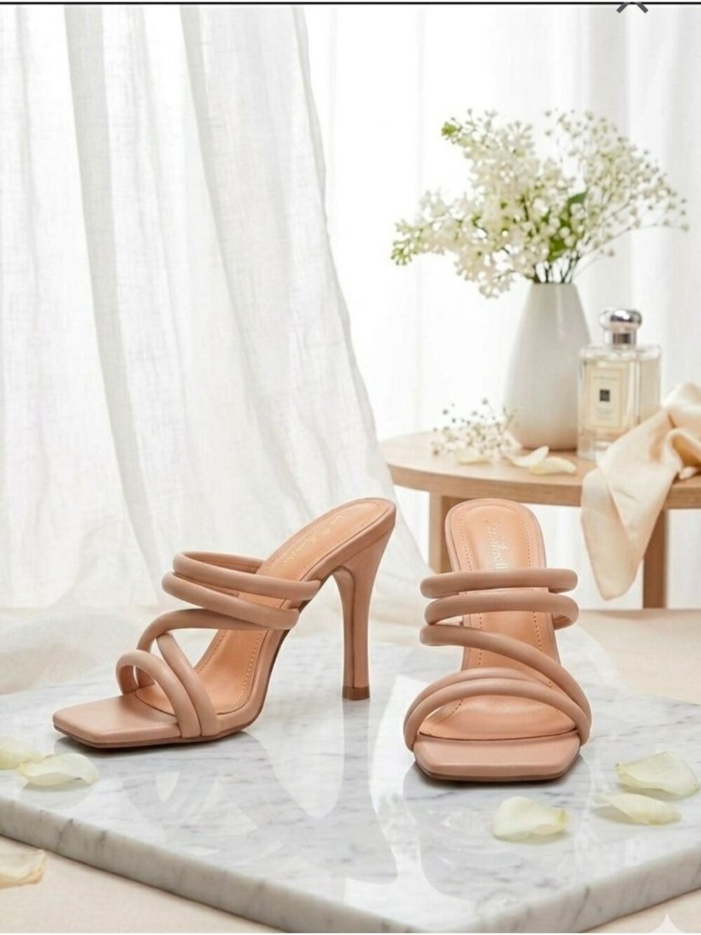 Strappy Nude High Heel Sandals With Square Toe And Stiletto Design LovMark Women